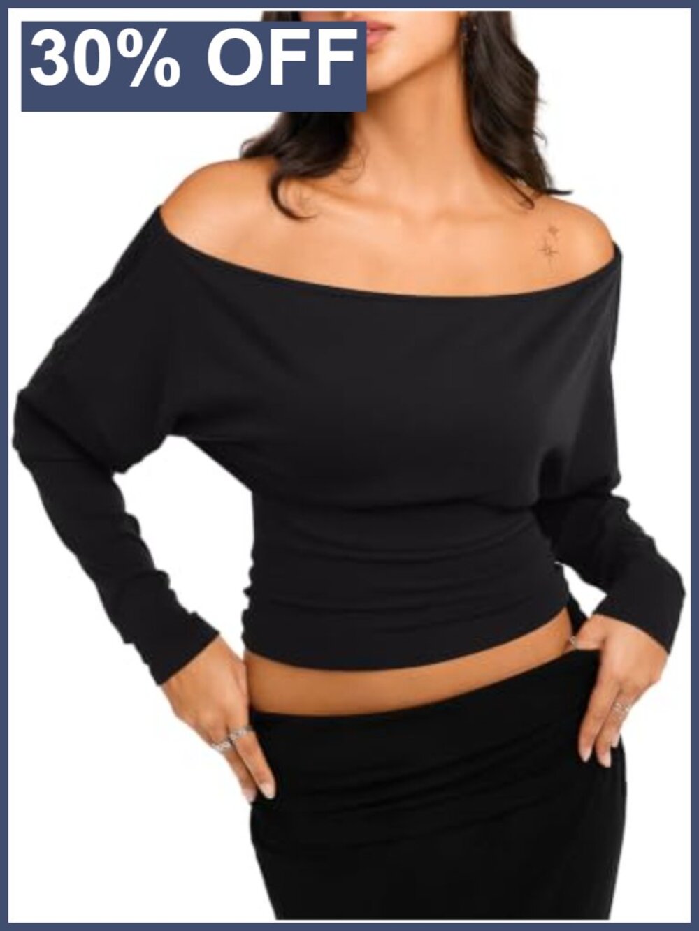 Off Shoulder Cinched Waist Long Sleeve Top Stretchy Casual Pullover